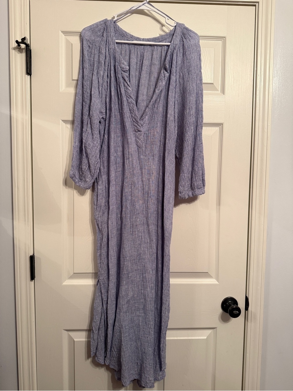 Zara Blue Maxi Dress with V-Neck and Billow Sleeves